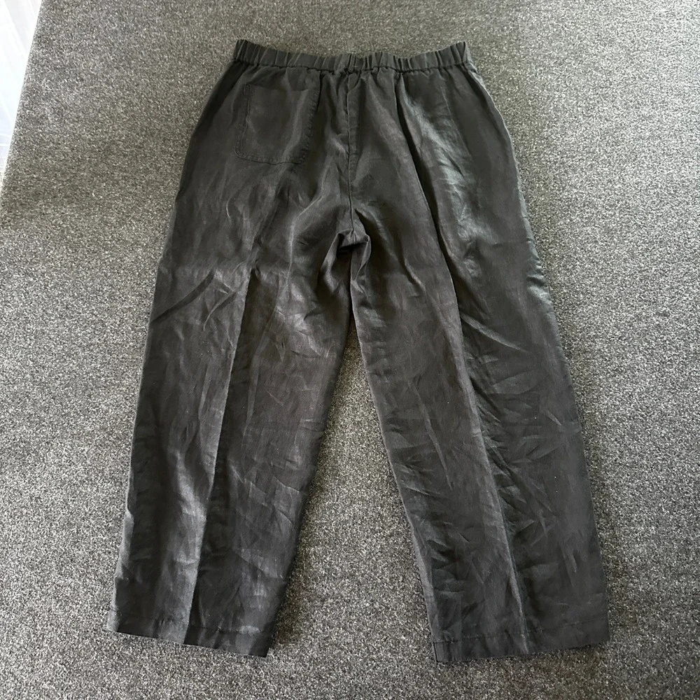 Quince 100% European Linen Wide Leg Pants Black Elastic Waist Size Large Petite